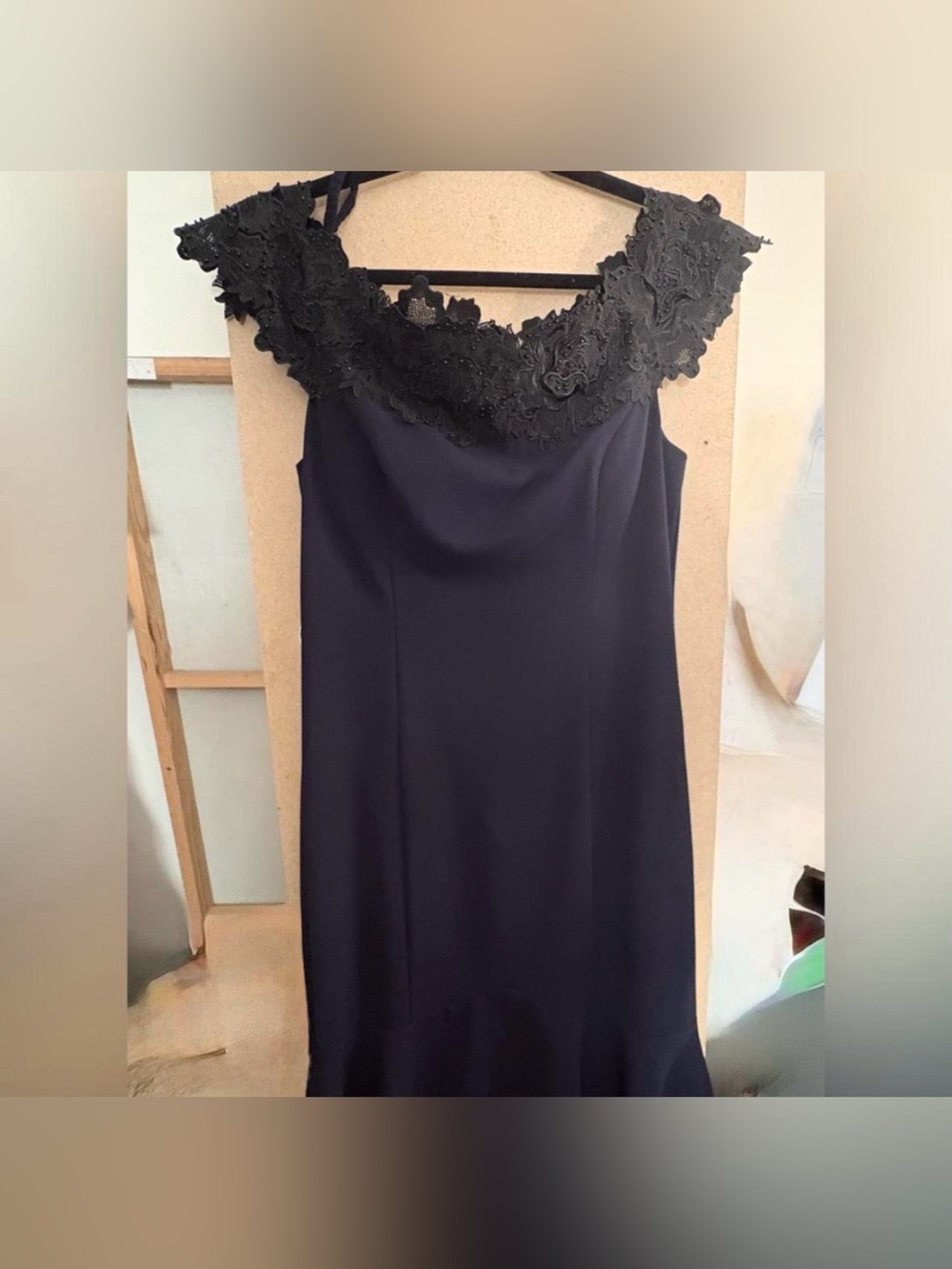 Elegant Black Lace-Overlay Wedding Guest Dress
